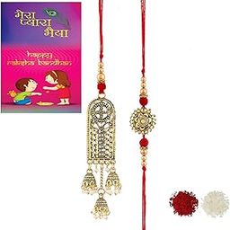 AR Eyewar Golden Bhaiya Bhabhi Pair Set For Brother And Sister, Set Of 2 Rakhi Combo Set-image-90
