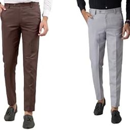 Men Regular Fit Cotton Blend Trousers (Pack of 2) Brown & Light Grey-picture-46