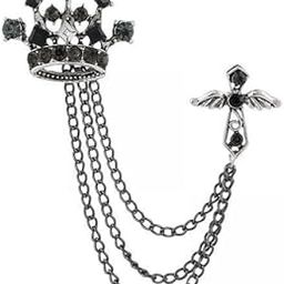 ™ 2xMen's Crown Brooch Hanging Chains Lapel Pin for Dress Boyfriend Father Gift Black | Pins & Brooches | Fashion Jewelry-image-34