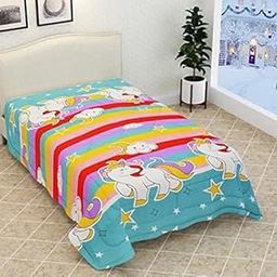ZurZac Unicorn Comforter 60 x 90 Inch Glace Cotton Kids Single Bed 220 TC Reversible Comforter AC Blanket for Winter Set Cute - Kids Teen Girls Cute Cartoon Unicorn Lightweight Comforter-picture-25