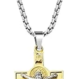 m men style Jesus Crucifix Cross Metal Locket | Christian Religious Necklace for Men & Women | Faith Gift Accessory Gold SPn2025380-picture-17
