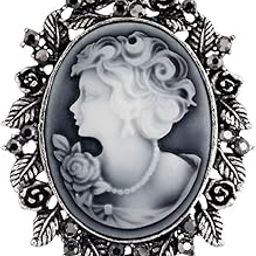 Victorian Black Velvet Lace Cameo Choker Gothic Lady Cameo Necklace & Brooch Pin Gift for Her, Velvet, No Gemstone-image-77