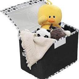 Kuber Industries Small Non-Woven Storage Box/Bin with Transparent Lid & Handle|Foldable & Dot Print|Small size 35 x 18 x 22 Cm (Black)-44KM0410-84