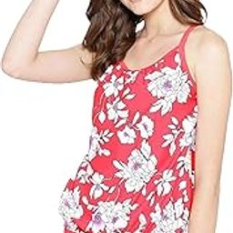 Floral Print Tankini Swimsuit, Red with White Flowers, Spaghetti Strap-image-27
