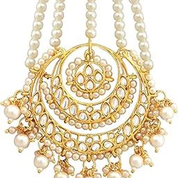 Peora Gold-Plated Kundan Pearl Studded & Beaded Passa / Matha Patti Jewellery for Women & Girls-8