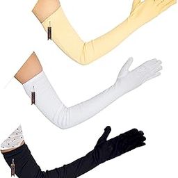 3 Pairs UV Long Sun Gloves Women's Sunblock Driving/Riding Gloves Non Slip Cotton Sun Protective for Outdoor Sports (Skin, Black, White)-30