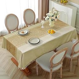 Cortina Tablecloth for Dining Table Waterproof Table Cover, Cotton Linen Fabric Rectangle Tablecloth,Beige Green Stripe, 55x71 Inches 4 Seater (Beige, 6 Seater)-16