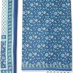 Women Blue Cotton Screen Print Unstitched Suit Set_FREE SIZE-image-75