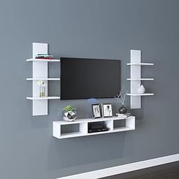 Furnifry Wooden Dime TV Entertainment Unit with 2 Wall Shelf/Wall Set Top Box Shelf Stand/TV Cabinet for Wall/Set Top Box Holder for Home - Ideal for TV Upto 42" (White)-image-85
