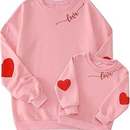 Mommy and Me Valentine's Outfit Love Heart Graphic Family Matching Sweatshirt Crewneck Long Sleeve Pullover Top-image-4