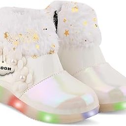 Hooh Kids Girls LED Light Up Shoes Cum Boots with Faux Fur Trim and Flower Applique for 0 Months to 12 Years (for Greater Than 5 Years Age vs Size Chart in Images)-image-90