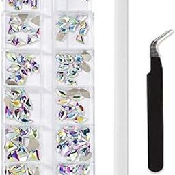 D.B.Z.® Multi Shapes Glass Crystal AB Rhinestones For Nail Art Craft, Mix 12 Style FlatBack Crystals 3D Decorations with Tweezers and Picking Rhinestones Pen-51