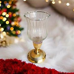 Asha Enchant Decor Antique Brass Gold Metal and Glass Ornate Hurricane Candle Stick Brass Holders Set of 1 Hurricane Candle Holder Home Decor-image-60