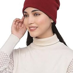 Women's Acrylic Knitted Solid Soft and Warm Winter Woolen Skull Beanie Cap Red-image-96