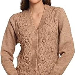 Solid Knit Regular Fit V-Neck Full Sleeves Cardigan for Women-image-55