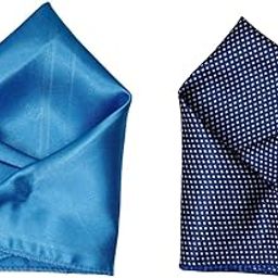 Men’s Pocket Square Set – Light Blue Satin & Navy Blue with White Micro Checks – Formal Handkerchief Combo for Suits-image-70