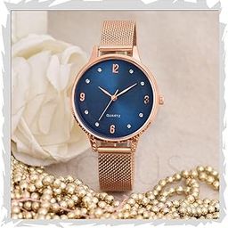 Rose Gold Color Mesh Chain Strap Analog Wrist Watch for Women-image-18