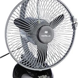 Havells Birdie 230mm Personal Fan | Aerodynamically designed , Blades with aerofoil section for maximum air | Unique rocker design, Multi use for desk & wall, Powerful motor | (Pack of 1, Black Grey)-27