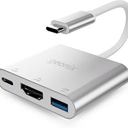 Geonix Befit HD3 Type-C to 3-in-1 Multiport Adapter | 100W PD Fast Charging | 4K HDMI @30Hz | USB 3.0 5Gbps | Aluminum Alloy Hub for MacBook, Windows, Android, Chromebook, iPad Pro & More | Silver-1