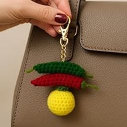 SOE Handmade Nimbu Mirchi Crochet Keychain | Evil Eye Protection Bag Charm | Good Luck Nazar Battu | Soft Yarn Key Ring for Purse, Car, Door, Gift Hamper (Lemon & Chilli Combo)-picture-34