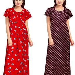 Women's Pure Cotton Nightwear Casual Nighty (RED Baloon RED BUTTA-09 Free)-image-43