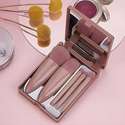 Travel Size Makeup Brushes Set Mini Makeup Brushes, Small Complete Function Cosmetic Brushes Kit with Case and Mirror Perfect for On The Go, 5PC Brush-18