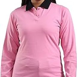 Womens Cotton Full Sleeve Contrast Collar & Cuff Polo Neck T-Shirt-image-25