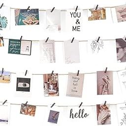 Mkono Hanging Photo Display Pictures Wall Decor 4 Jute Strings with 24 Clips Multi Pictures Cards Holder Teen Girl Room Wall Art for Bedroom, Nursery, Dorm Room, Birthday Christmas Gift (90 cm)-image-9