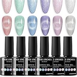 THR3E STROKES Gel Nail Polish Cat Eye Gel Nail Polish Set, 6 Color Jelly Shimmer Glass Cat Eye Gel Nail Polish with Magnet Nude Reflective Clear Champagne Pink Purple Magnetic Gel Polish Gift Set 7ML (UV/LED LIGHT REQUIRED) (ASTEROID N54, )-14