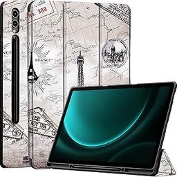 ProElite Cover for Galaxy Tab S9 FE Plus/S9 Plus/S10+ 12.4" Cover, Soft Flexible Flip Case Cover with S Pen Holder for Samsung Galaxy Tab S9 FE+/S9 Plus/S10+ 12.4 inch, [Recoil Series]- Eiffel-10