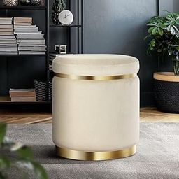 ABSARS Round Ottoman Pouffe Stool for Living Room Sitting Furniture Wooden Velvet Puffy Seat Footrest Footstool Pouf for Home Décor Dressing Table Stool (White)-image-85
