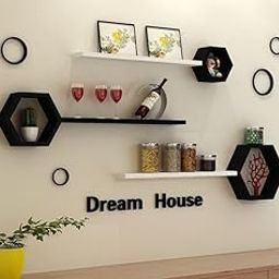 Wooden World Floating Wall Mounted Set of 6 Hexagonal Shelves, Honeycomb Wall Shelf, 6 Hexagon with 3 Shelves for Living Room. (Black)-image-13