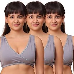 | Feeding Bras for Women Cotton | Bra for Mother | Baby Safe Bra with No Hooks Or Clips | Slip On Style Feeding Bra | Pull Over Cup | Pack of 3-image-47