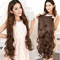 BeatStock, 5 Clips Head 1 Piece CURLY/WAVY Hair Extensions For Women and Girls For Increase Instant Length, 24 inch (Light Brown)-image-92