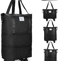 Rolling Duffle Bag with Wheels, Expandable Foldable Duffel Bag with Wheels for Travel, Rolling Luggage Carry on Duffel Bag, Wheeled Travel Duffle Bag, Large Weekend Bag for Women & Men, Black, L-image-61