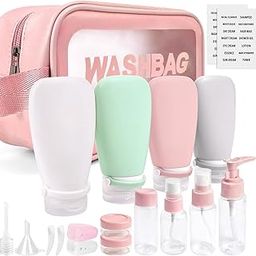 Noideeer 18 Pcs Travel Bottles for Toiletries Gym TSA Approved, Leak Proof with Bandage Silicone Squeezable 3oz for Toner Shampoo Conditioner Lotion Body Wash with Toothbrush Cover Tag and Wash Bag-46
