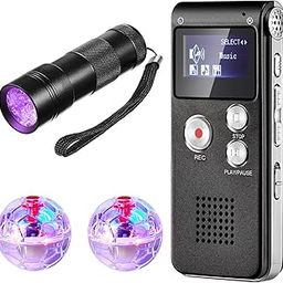 Dunzy 4 Pcs Ghost Hunting Equipment Kit Includes 1 Pocket Digital Voice Recorder 2 LED Light Up Pet Cat Ball 1 Black UV Flashlight, 8 GB(Black,Fashion)-16