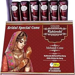 Ruhiveda Bridal Special Mehandi Cone – Rajasthani Henna for Hands & Feet | 100% Natural | Henna paste Dark Brown | Pack of 12 Cones | Instant Mehandi Cone 25ml each | Wedding & Festival Ready-image-43