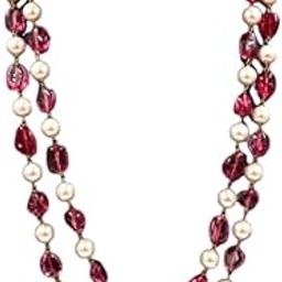 AAMRAPALI Pink Tourmaline Double Layer Necklace for Women, Semi-Precious Long Jewelry-image-25
