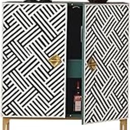 ukindianfurniture Bone Inlay Bar Cabinet – Handmade Black & White Geometric Design with Brass Base – Stylish Storage for Liquor & Glassware-image-49
