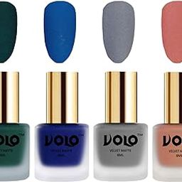 Volo Velvet Dull Matte Posh Shades Party Girl Range Nail Polish Sets(Dark Green, Blue, Grey, Light Peach 32 ml) Pack of 4-image-82