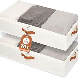 JD FRESH 70L Non-Woven Underbed Storage Bag for Cloths/Moisture Proof Closet Organizers/Underbed Shoe Storage Bag With Transparent Zip Lid/Bag for Blanket/Bedsheet/Toys (Beige, Pack of 2)-70