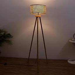 AKWAY Bamboo Tripod Floor Lamp for Living Room | Cane Floor Lamp for Home | Rattan for Living Room | Standing Lamp Wooden Floor Standing lamp for Bedroom (14" D X 8" H) - Roshni-picture-4