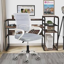 Casa Copenhagen Mesh Mid Back Office/Study/Computer/Revolving/Desk Chair for Work from Home -Metal Base, Height Adjustable Seat - Ash Grey & White Handle-image-87