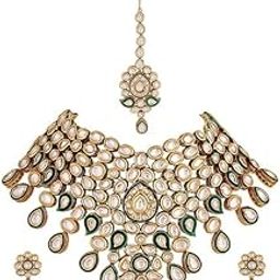 Heavy Bridal Kundan Necklace With Back Meenakari in Earrings and Maang Tikka Set For Women-1 Qty-image-37