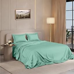 Enchant Home 300TC Art Silk Satin Queen Size Bedsheet with 2 Pillow Covers | Soft and Luxurious Finish | Elegant Sheen - Aqua Blue-image-90