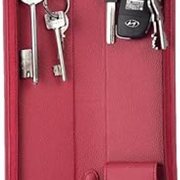essart Sarvika PU Leather Key Chain Holder Case | Key Chain Wallet for Men & Women | Keychain Holder Organiser with Zipper Closure (Cherry)-40