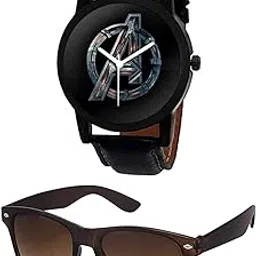 relish Black Avenger Analogue Watch & Brown Wayfarer Sunglass Combo for Men's & Boy's | Rakhi Gift Combo for Men & Boys | Black Strap Watch-picture-0
