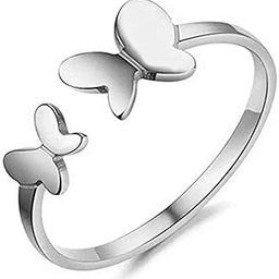 Valentines Collection Alloy Rhodium Plated Adjustable Dual Fluttering Winged Butterfly Finger Ring For Women (Free Size) FR1000963-25