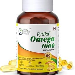 FYTIKA Omega 3 Fish Oil 1000mg 60 Capsules for Heart, Eye, Skin, Brain, Joint & Muscle Support | Omega 3 1000mg Fatty Acid Capsule enriched with EPA 360mg+DHA 240mg & Omega Fatty Acids 400mg-24